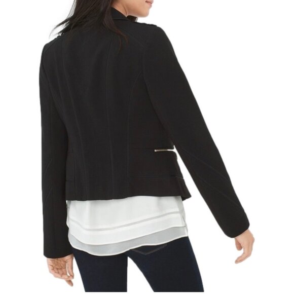White House Black Market Black Half Zip Front Tailored Blazer/Jacket, Size 2 - Picture 3 of 16